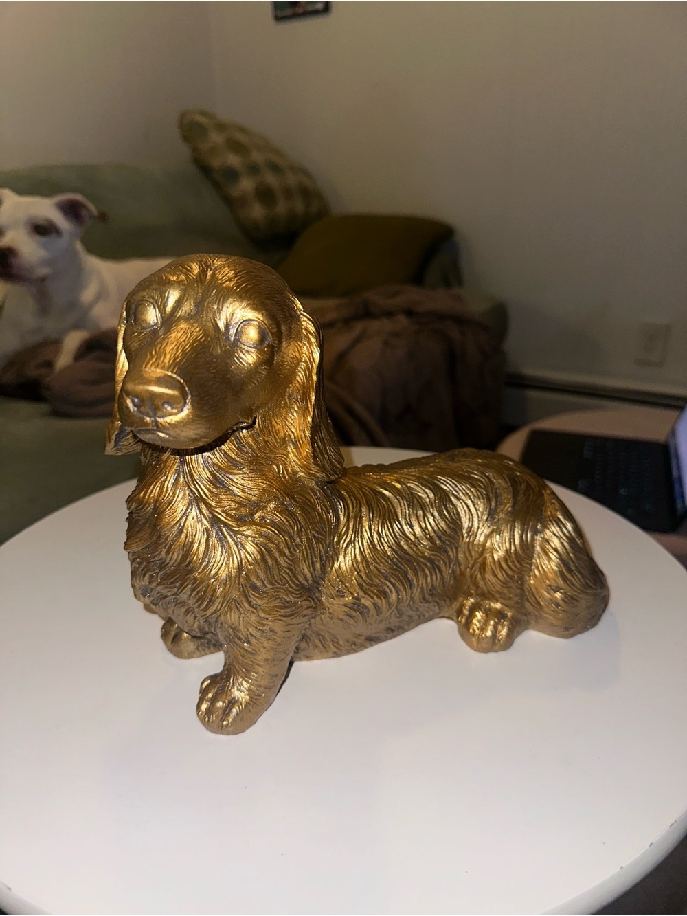 Gold long haired Dachshund Figurine Decorative Statue